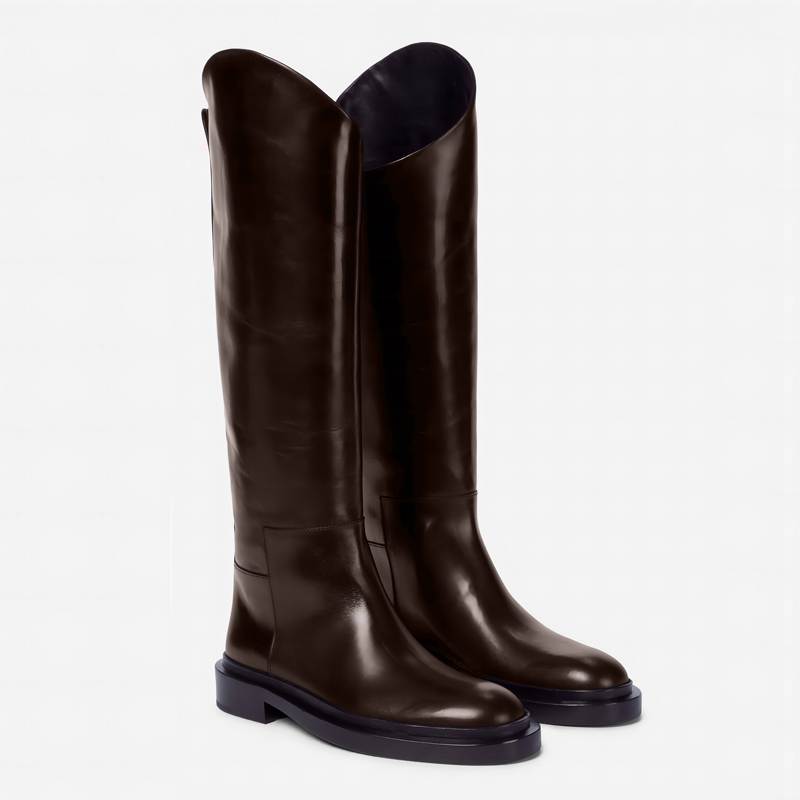 Krazing Pot Cuir de Vache Automne Hiver Chaussures Bottes d'Équitation Bout Rond Garder au Chaud Décorations Métalliques Talons Moyens Bottes Cuisse 35 marron - marron - EU