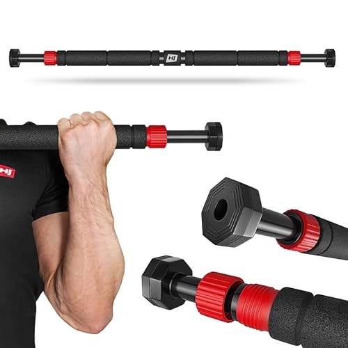 Hop-Sport Barre de Traction pour Porte HS-M050DP, Barre de Porte Réglable de 65 à 100 cm avec Fixation Sans Perçage, Charge maximale 150 kg, Musculation à Domicile, Prise Antidérapante, Rouge
