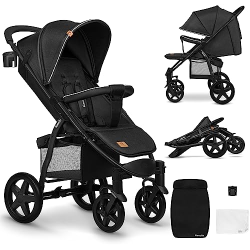 Lionelo Annet Plus poussette bebe roues EVA Pliage facile avec moustiquaire porte-gobelet panier à grande capacité Noir
