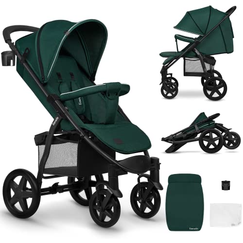 LIONELO Annet Plus poussette bebe à 22 kg, auvent avec fenêtre, roues EVA, chancelière moustiquaire porte-gobelet, réglage du dossier jusqu’à la position couchée