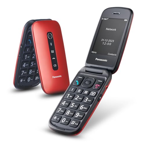 Panasonic KX-TU550EXR Téléphone Portable à Clapet, 4G, Appareil Photo 1,2MP,  avec Grand Écran 2,8", 300 Heures d'Autonomie en Veille, Rouge