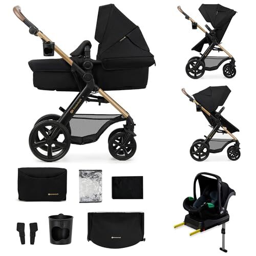 Kinderkraft MOOV2 Poussette 4 en 1, Roues EVA, Mink PRO I-Size, système de voyage, poussette bébé, poussette pliable, de la naissance à 3 ans, Noir