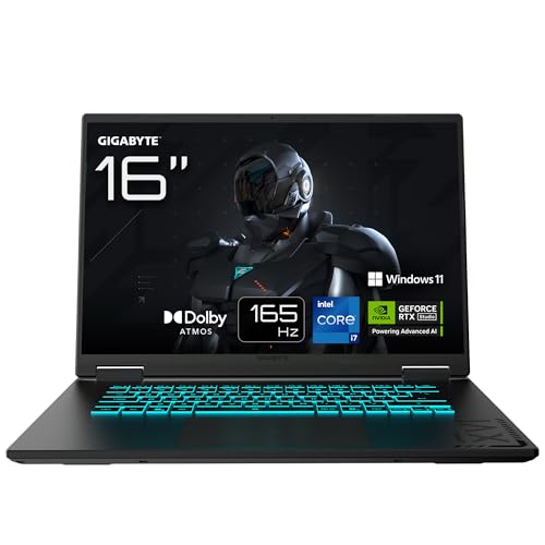 GIGABYTE GAMING A16 CWH Ordinateur Portable Gaming - 16,0“, 165Hz WQXGA, Core i7-13620H, NVIDIA RTX 5070, 16Go DDR5 5200MHz, 1To Gen4 SSD, Win 11Home, Garantie 2 ans, Dolby Atmos, GAMING A16 CWHI3FR894SH - Neuf