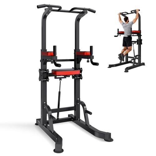 VEVOR Barre de Traction Autoportante Charge 150 kg, Chaise Romaine Hauteur Réglable, Tour de Musculation avec Plateforme d'Assistance, Station à Dips Pompes Relevés de Jambes Tirage Inversé, Domicile