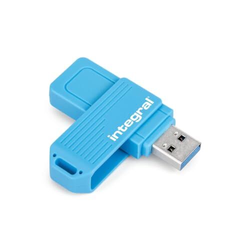 Integral Swivel Neon Clé USB 1 to Bleu Fluo, 3.2 Gen 1 Type-A, 1TB | 3.2 / 3.1 / 3.0 USB, Type-A haute vitesse, 150 Mo/s en lecture et 30 Mo/s en écriture, stockage portable pour PC et Mac