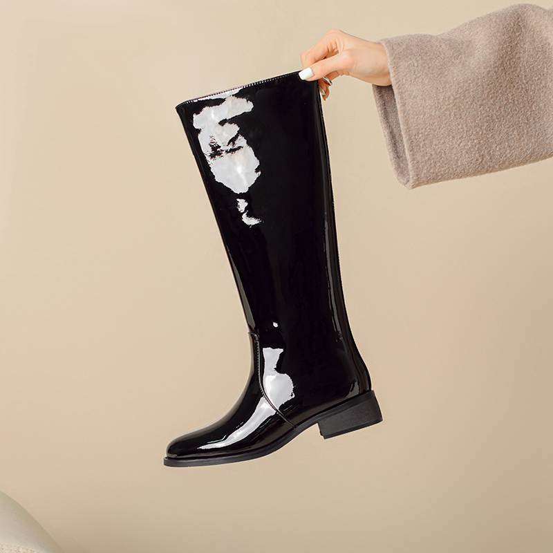 Krazing Pot Cuir de Vache Automne Hiver Chaussures Bottes d'Équitation Bout Rond Garder au Chaud Boucle Carrée Métallique Talons Moyens Bottes Cuisardes 39 gray - gray - EU