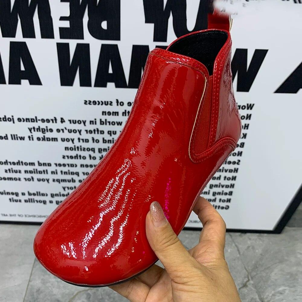 Mode femmes bottes en cuir verni cheville bottes imperméable antidérapant décontracté femmes chaussures bottes plates 38 red - red - EU