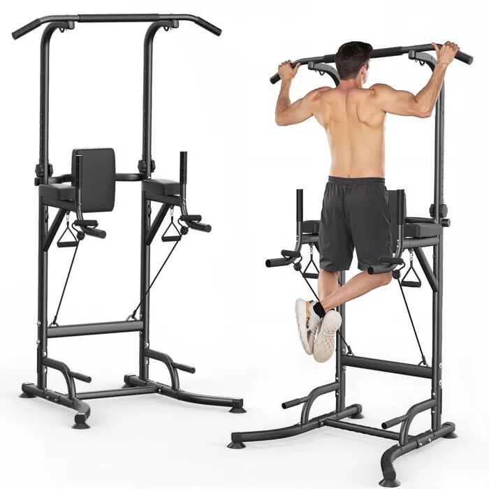 Barre de traction Ajustable Chaise Romaine dips Multifonctions MAX 150KG Réglage 6 Niveaux Station Musculation Pull Up Bar Noir
