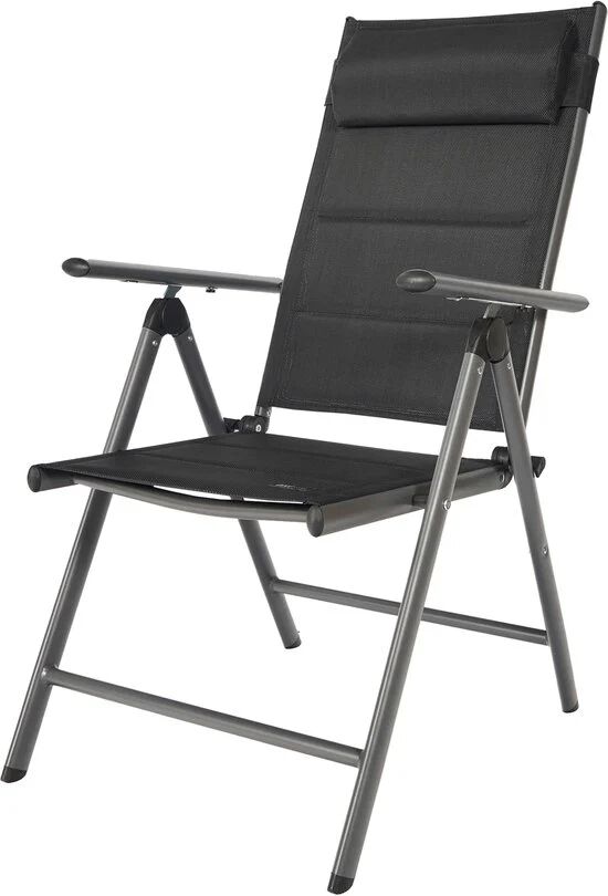 Mack Chaise de camping Anthracite/noir - 68 – 97 cm x 53 x 108 – 90 cm Chaise jardin pliante et compacte, 7 positions, avec Coussin Cadre aluminium