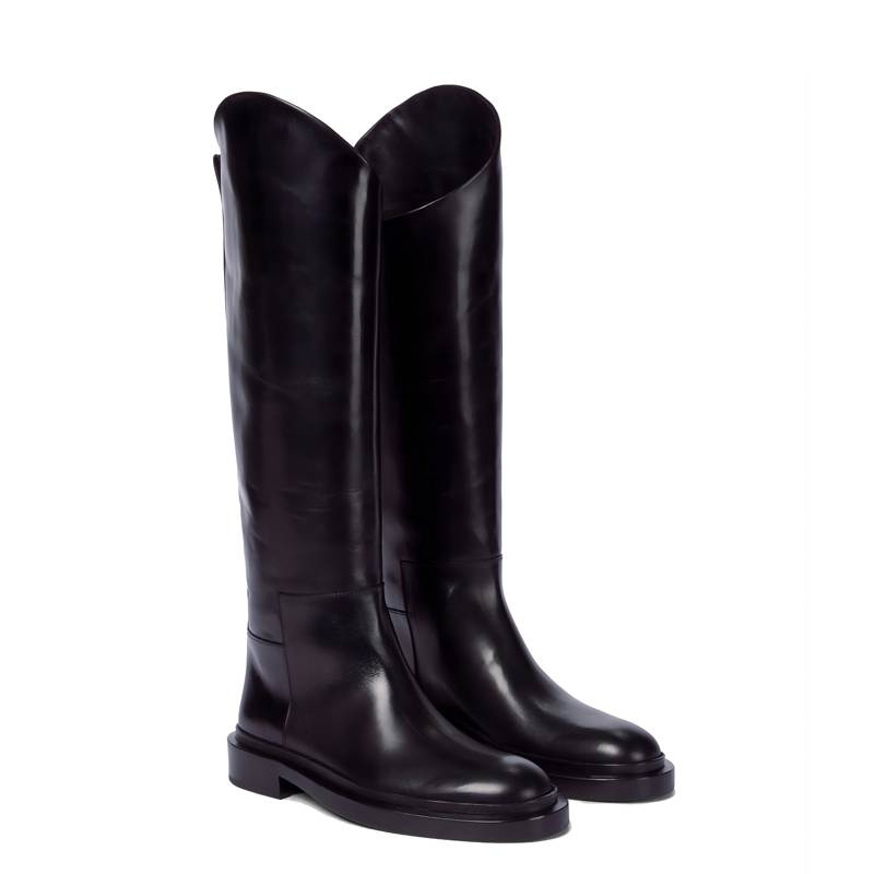 Krazing Pot Cuir de Vache Automne Hiver Chaussures Bottes d'Équitation Bout Rond Garder au Chaud Décorations Métalliques Talons Moyens Bottes Cuisse 43 black - black - EU